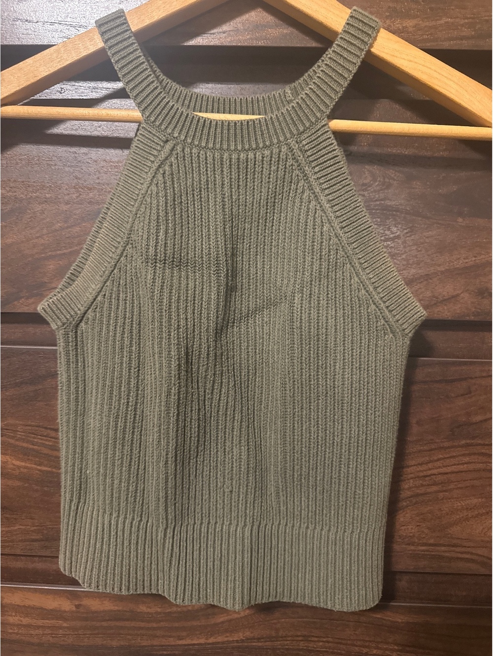 Express Olive Green Ribbed Knit crop Tank Top Size M